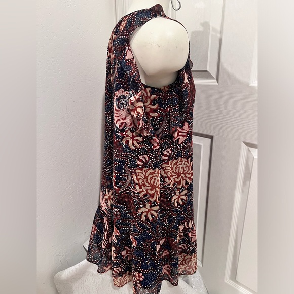 Madewell Womens V Neck Ruffle Trim Abstract Peplum Midi Dress Multi - Picture 4 of 9